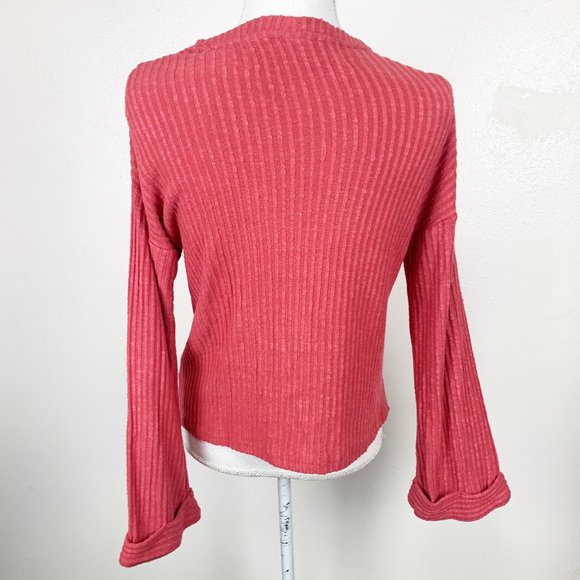 Code x Mode Sweater Women Small Red Ribbed Knit Cardigan Bell Sleeve Button Up - Picture 5 of 8